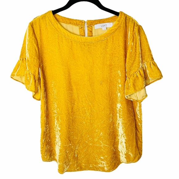 LOFT Crushed Velvet Ruffle Sleeve Top - Picture 2 of 6
